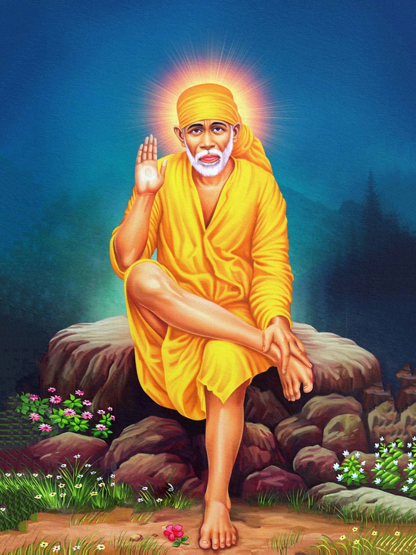 Shirdi Sai Baba devotional portrait used on the temple homepage